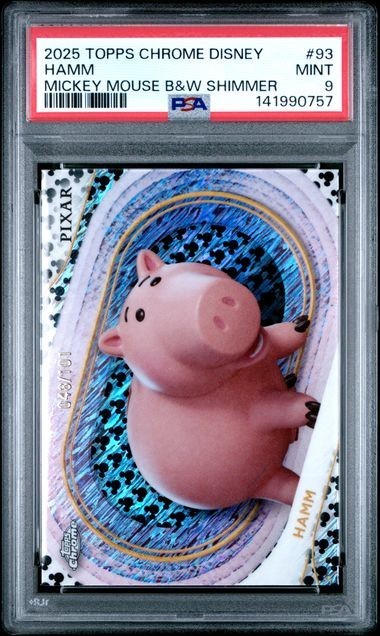 2025 Topps Chrome Disney #93 Hamm Mickey Mouse B&W Shimmer /101 PSA 9