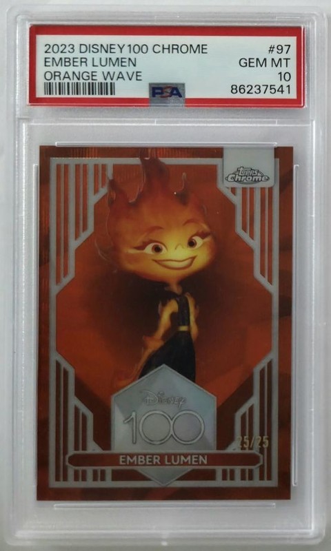 2023 Topps Disney 100 Chrome Ember Lumen /25 Orange Wave #97 PSA 10
