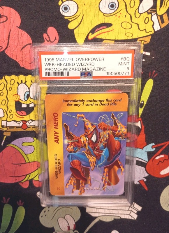 1995 Marvel Overpower Spiderman Promo Card Any Hero Web Headed Wizard PSA 9