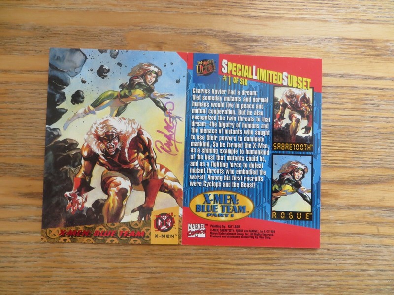 ’94 FLEER ULTRA X-MEN WALMART #1 SABRETOOTH & ROGUE CARD SIGNED RAY LAGO, POA