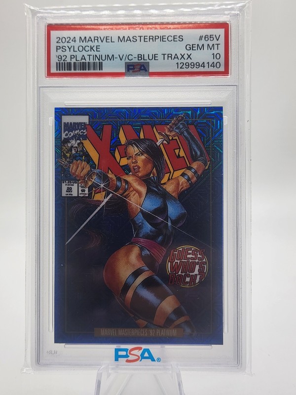 2024 Marvel Masterpieces ’92 Platinum – Psylocke V/C Blue Traxx #65V PSA 10