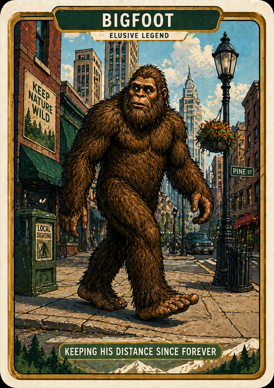 Custom Designed Bigfoot card – Parody/Novelty Trading Card – 2 Sides