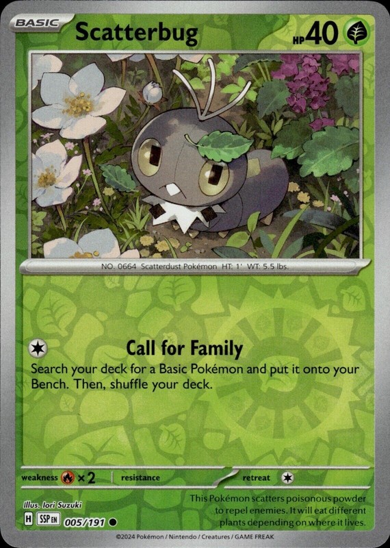 Pokemon – Scatterbug 005/191 – Reverse Holo – Surging Sparks – NM/M