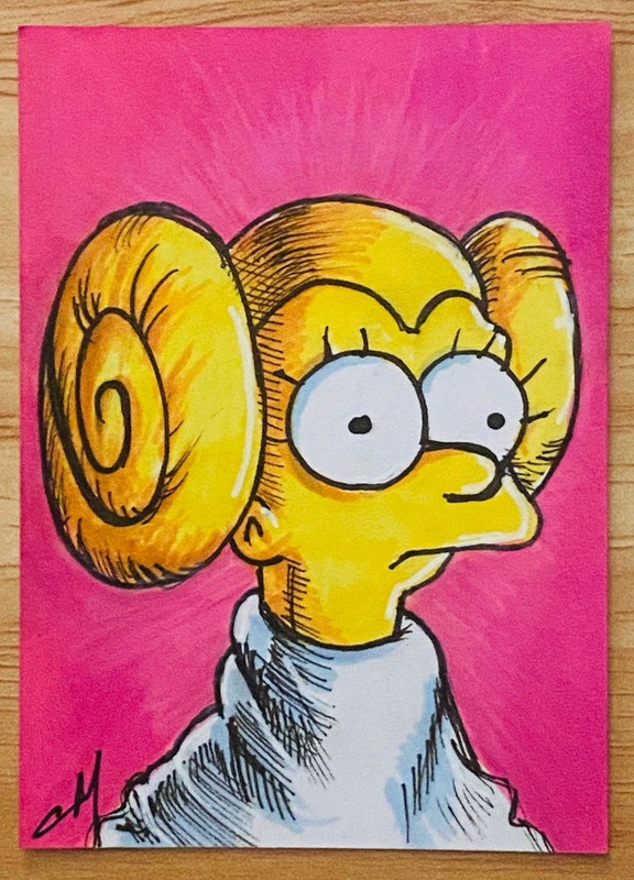 Lisa Simpson SIMPSONS PSC 1/1 Hand Drawn Sketch Card by CJ Morris ACEO